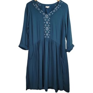 Garnet Hill Embroidered Bohemian Pocket Dress Sz 14 EUC Pockets Boho Resortwear